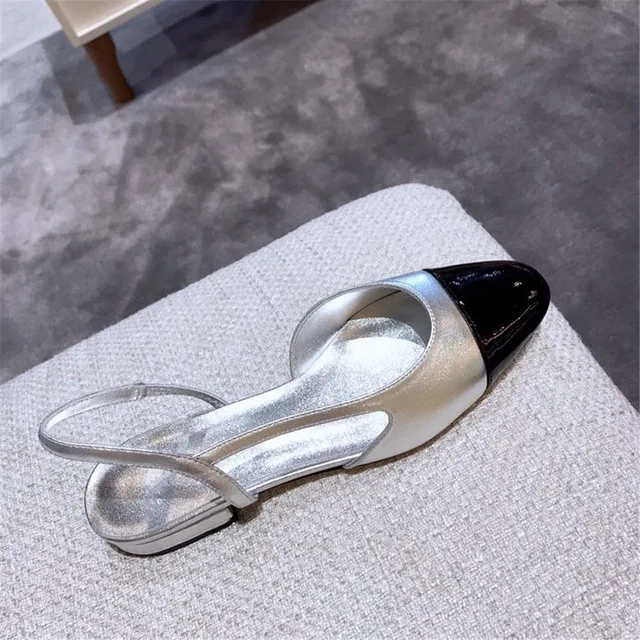 Queepace Designer Brands Italy Top Mirror Quality Women's Shoes Cow Leather Women's Sandals Ankle Straps Women's Flats Sandals - Цвет: Flats Silver Patent