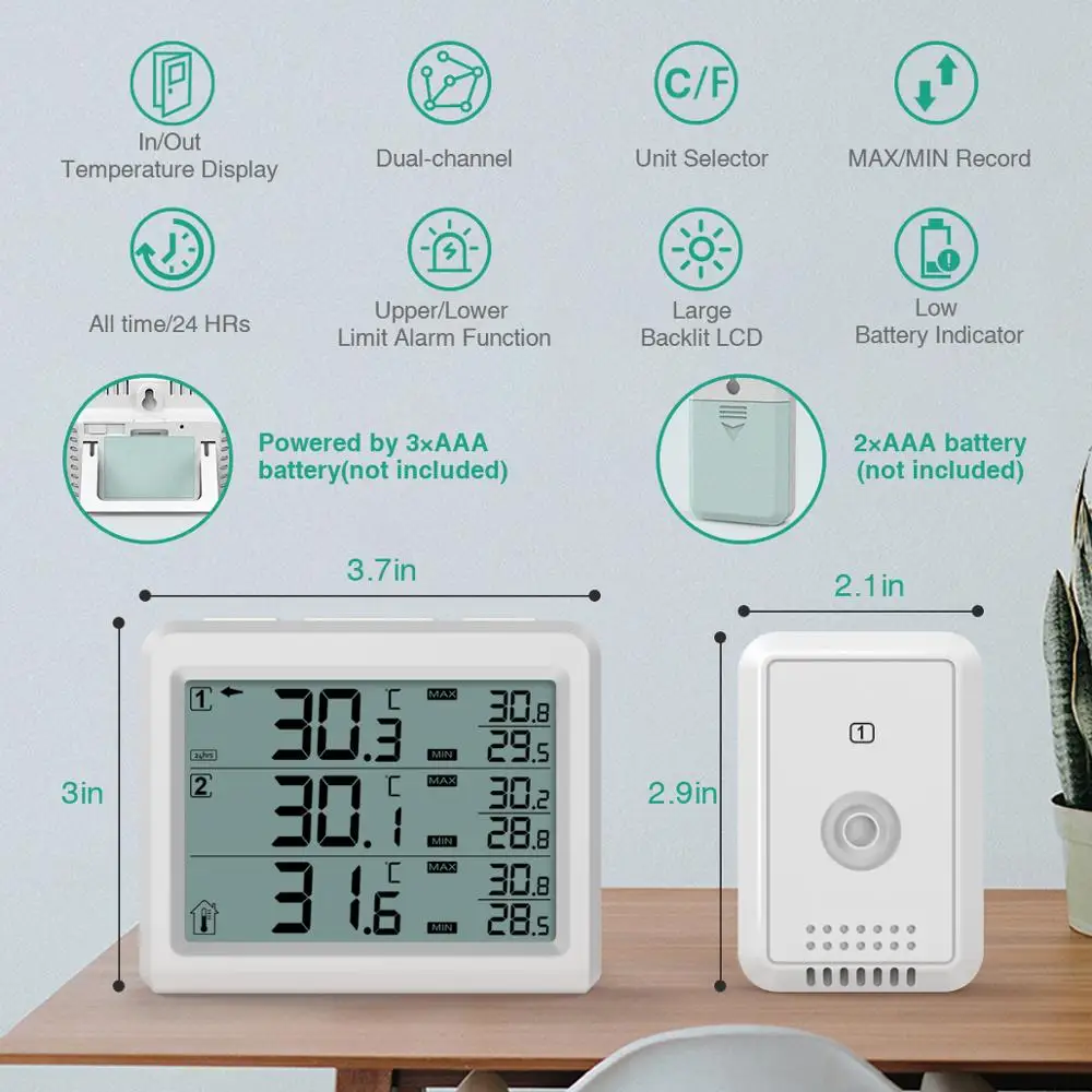 Online ORIA Refrigerator Digital Thermometer Wireless Freezer Thermometer Audible Alarm Household Indoor Outdoor Temperature Backlight