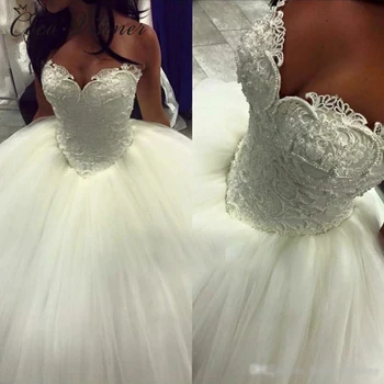 

Vestido De Novia 2019 Ball Gown Wedding Dress Pearls Beading Lace Appliques Plus Size White Princess Bride Wedding Dresses W0341