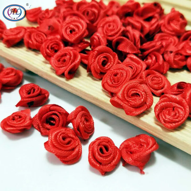 HL 100 шт Красная лента ручной работы, цветы розы, свадебная декорация рукоделие хобби, аксессуары для одежды, Швейные Аппликации 15 мм A662