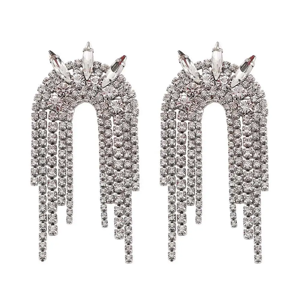 Лучшие женские роскошные стеклянные серьги-капли с бахромой и кристаллами для женщин, элегантные свадебные серьги с искусственным жемчугом, блестящие ювелирные изделия - Окраска металла: 3