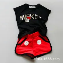 3-7 лет, Новая Летняя короткая футболка с Микки Маусом для маленьких мальчиков и девочек+ короткие штаны, повседневный спортивный костюм из 2 предметов