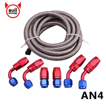 

evil energy AN4 Stainless Steel Braided Oil Fuel Hose Line With Straight 45Degree Elbow Hose Adaptors Aluminum Hose Ends Fitting