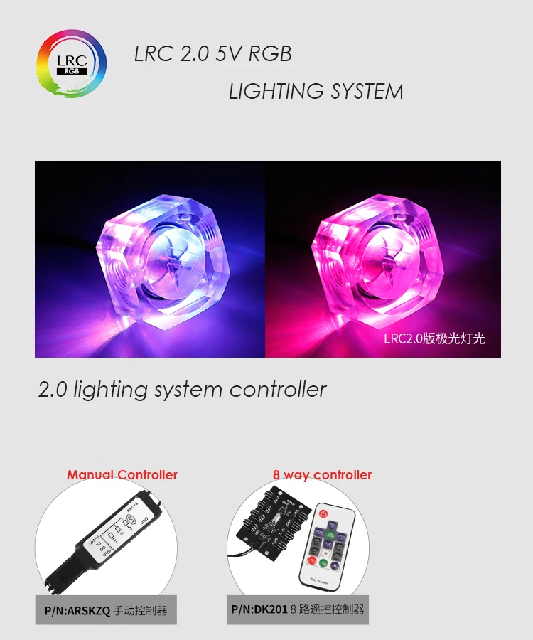 Курган водяного охлаждения потока акриловый керамический подшипник RGB стандартный тип G1/" Цветок индикатор черный, зеленый. Красный, синий SLFV1-RGB