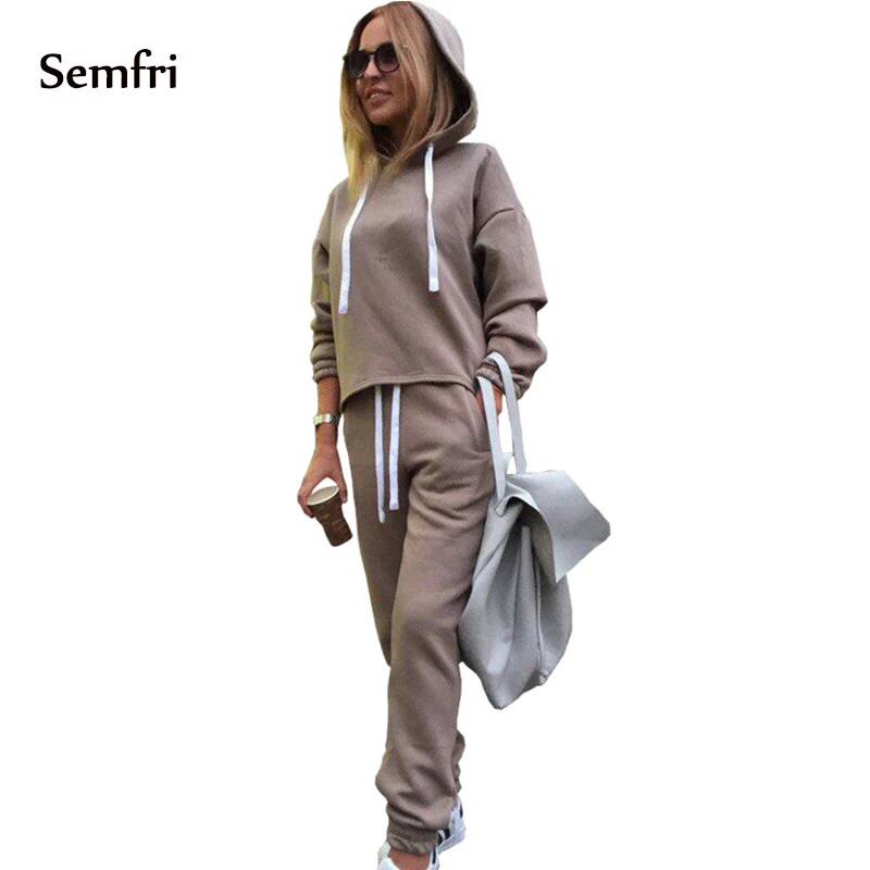 

Semfri Tracksuit Set Women 2pcs Hoodie Sweatshirt Hoodies+Side Stripe Pants Winter Autumn Clothing Suits Sport Activewear 2019