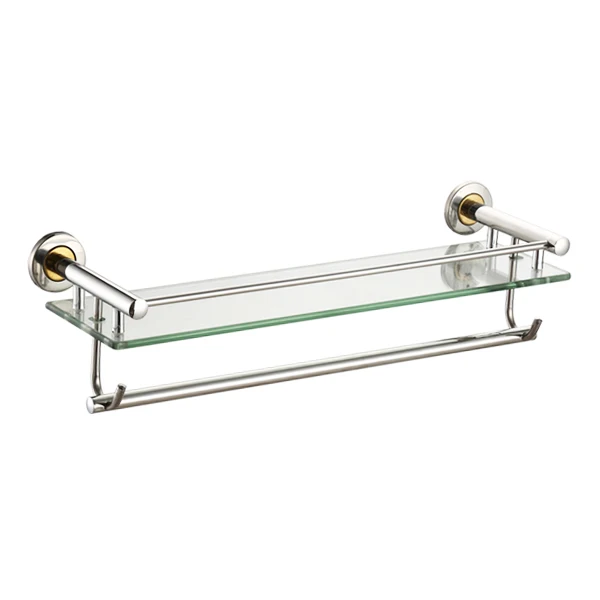 bathroom shelf 304 Stainless Steel polished silver towel rack glass