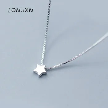 

High quality 925 sterling silver necklace girls pendant with chain simple five-pointed stars necklace small short chain pendant