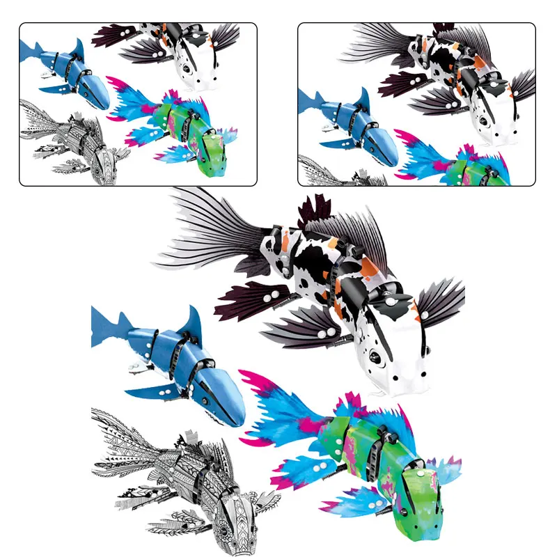 

Legoing Sea World Forma Swing Fish Electric Technology Blocks Sembo 7006 7006C Splash Koi Skin Shark Skin Fish With Legoings Toy