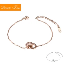 Браслет с двумя петлями цвета: розовое золото, серебро, модный Титановый стальной материал, изысканные трендовые женские ювелирные браслеты, подарок