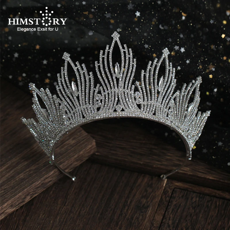 

Himstory Noble Silver Shiny Bride Tiaras Crowns Crystal Wedding Hair Accessories Women Princess Queen Hair Jewelry Headpieces