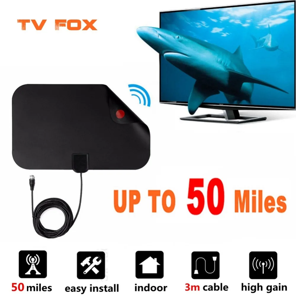 

50 Miles 1080P Digital TV Antenna TV Radius TV Surf TV Fox Antena HDTV Antennas Receiver Amplifier Mini DVB-T/T2 Aerial UHF VHF