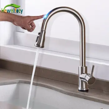 

Hownifety Blacked Sensor Kitchen Faucet Brushed Sense Mixer Tap Single Hole Bathroon Faucet Pull Out Pause Button