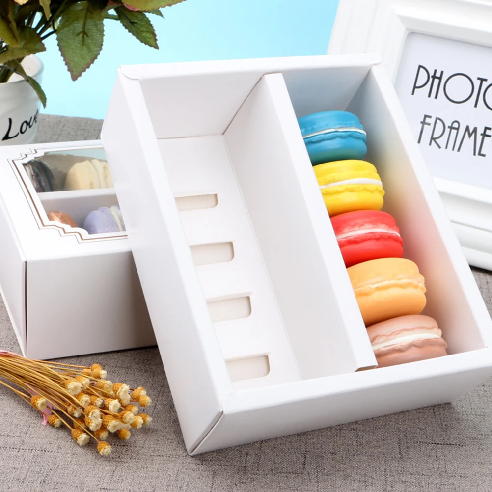 

10pcs Macarons Storage Box Dessert White Paper Packaging Cake Carriers Containers with Clear Window for Mini Donut Biscuits