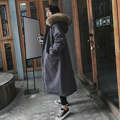 Новая модная зимняя женская куртка с большим меховым воротником, пальто с капюшоном, теплая утолщенная Женская парка, большие размеры, длинная стеганая куртка - Цвет: gray