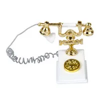 1 12 Doll House Furniture Miniature Retro Phone Vintage Telephone White and Gold Hot Sale