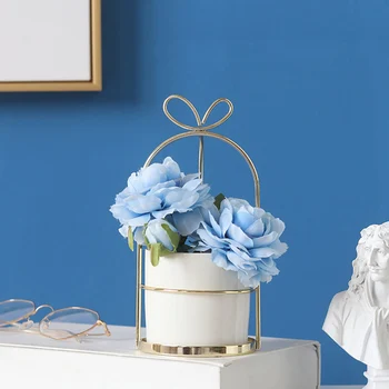 

Nordic style Ceramics Iron Art Golden Vase Table Flower Pot Minimalism Wedding Home Decoration For Living room