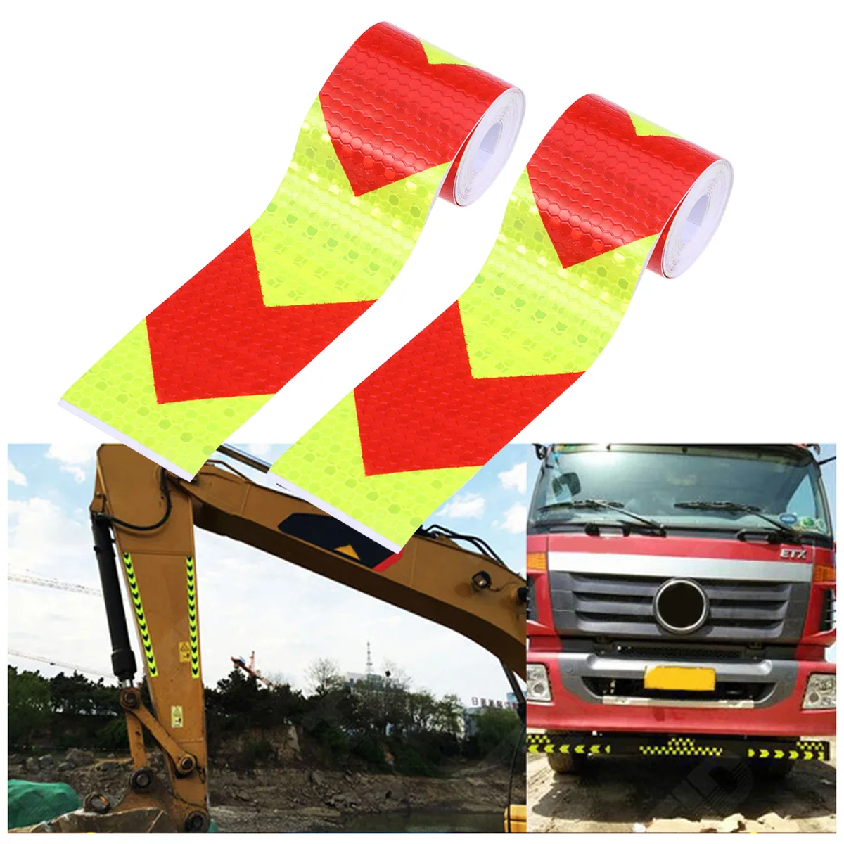 

2PC Warning Reflective Sticker Tape Night Conspicuity Safety Fluorescent Arrow Lattice Tapes Sticker Film For Car Truck