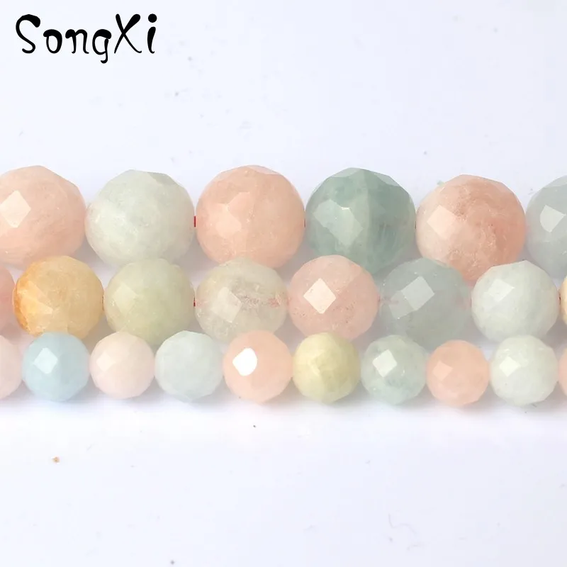 

Natural Faceted Morganite Stone Round Loose Beads For Jewelry Making strand /15inches 6/8/10mm Beads Diy Bracelet Necklace