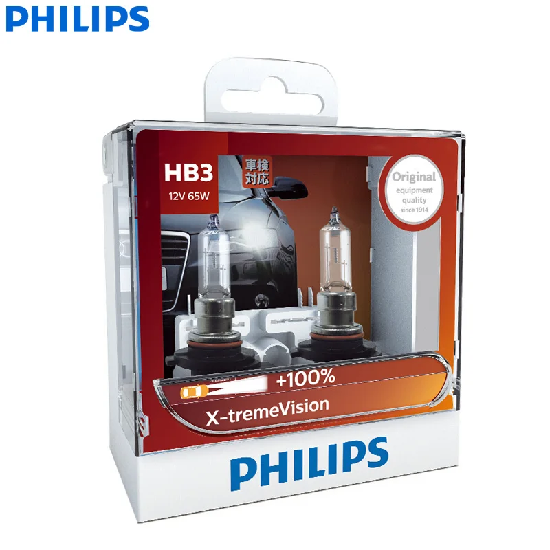 Philips X-treme Vision 9005 HB3 12V 65W P20d 9005XVS2+ больше видения Свет автомобиля галогенные фары авто лампы(двойной пакет