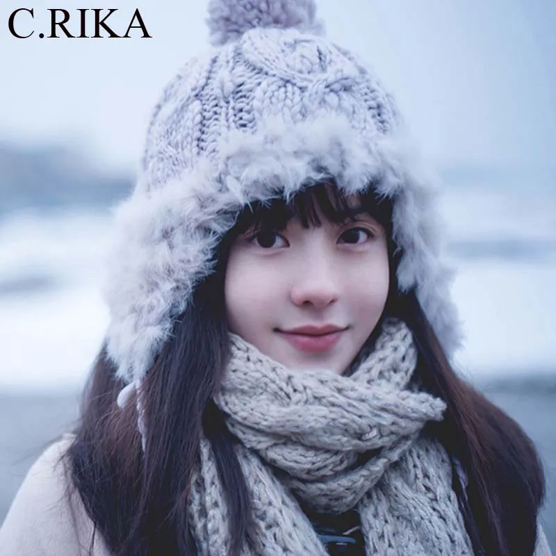 

Ear Flaps Winter Bomber Hat Women Russian Ushanka Aviator Trapper Snow Skiing Caps Earflap Winter Rabbit Fur Bomber Hat