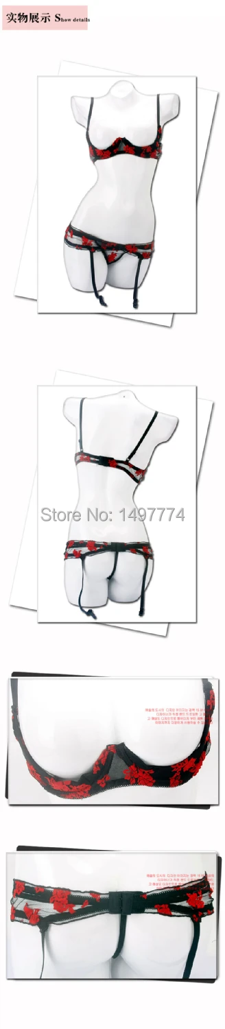 open bust bra and G-string Thong with Garter Sets