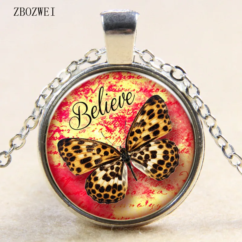 

2018/ new hot leopard butterfly pattern glass pendant necklace for men and women clothing accessories necklace jewelry