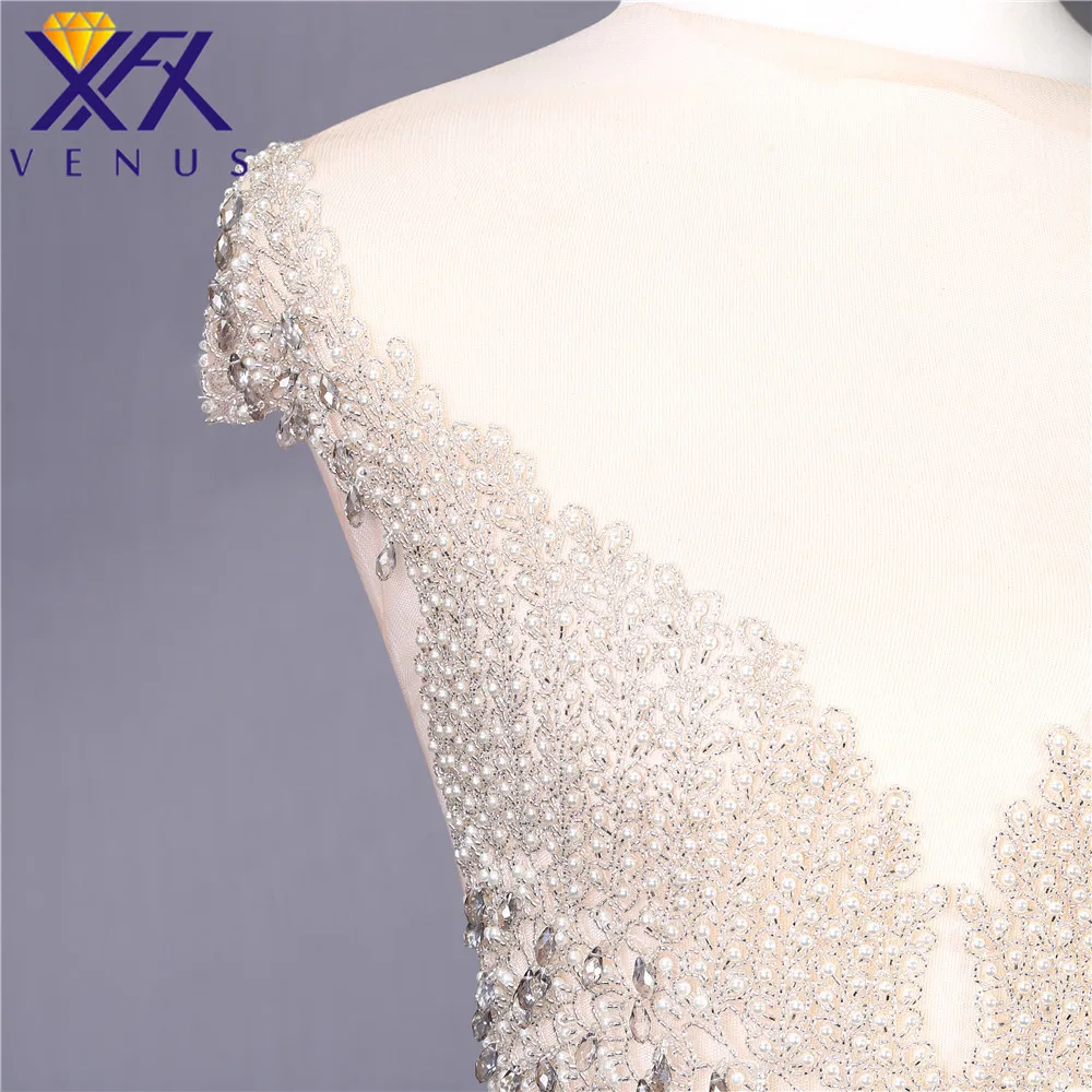 XFX Венера ручной работы кристалл Блесток Свадебные Длинные патчи горный хрусталь жемчуг аппликация Свадебная аппликация для костюма
