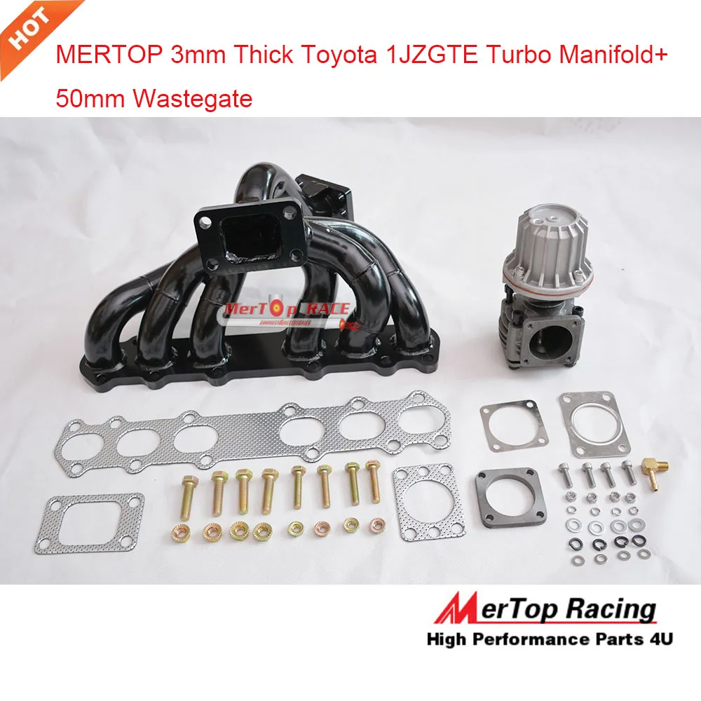 

MERTOP RACE 3mm thick Black coated Top mount T3 Turbo Manifold For 1JZGTE 1JZ JZA70 MK3 1989-1993+50mm Wastegate