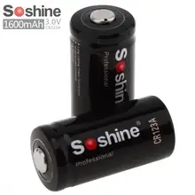 Распродажа Soshine 3V 1600 мА/ч, CR123A лития Батарея для Светодиодный фонарики Налобные