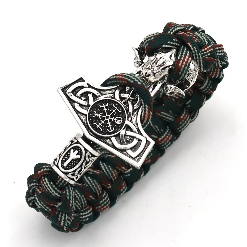 Мужской браслет WICCA RAM Charm Nordic Goat Thor Hammer женский ювелирный Vikingo с бусинами Runic DIY