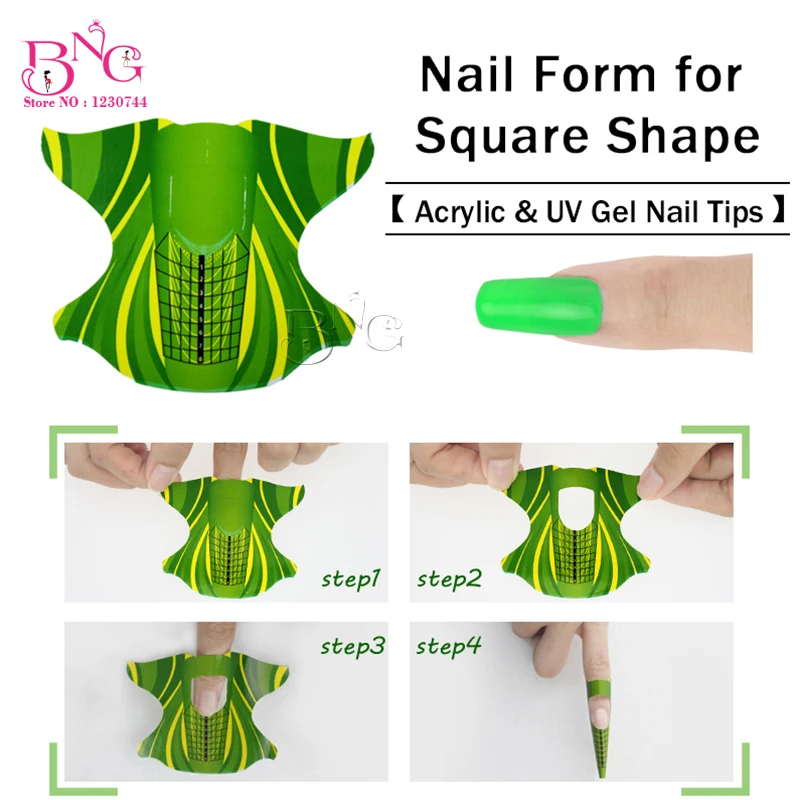 

BNG 300pcs/roll Nail Form Guide Self Adhesive Gel For Nail Extension UV Gel Nail Art Beauty Plane-Shape Green Stickers