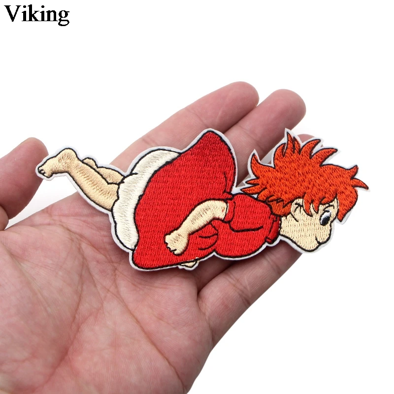 Ponyo on the Cliff Iron On Embroidered Patch Cute Applique Sewing Fabric Stickers For T-shirt Jacket Diy Cartoon Applique G0013