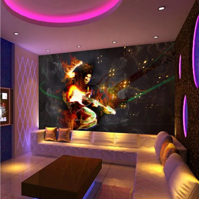 Custom 3d wallpaper Colorful Guitar musician bar KTV