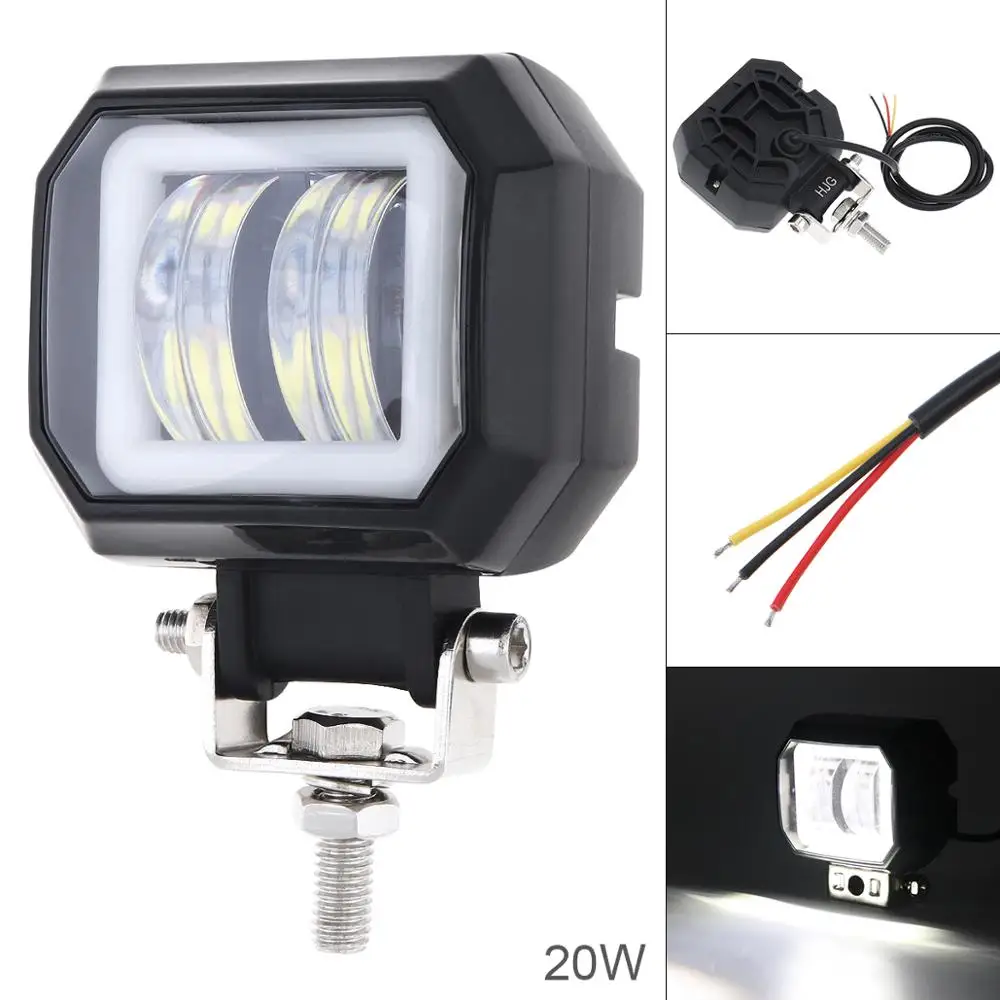 3 Inch 20W 6000K Car Led Work Light Bar Waterproof Angel Eye Fog Light for Off-Road Suv Boat 4X4 Jeep JK 4Wd Truck Car Auto