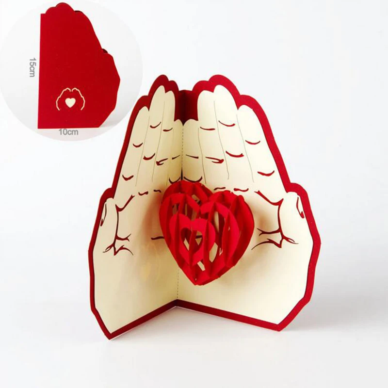 

3D Pop Up Foldable Greeting Cards Creative Handmade Love In The Hand Post Cards Wedding Valentines Birthday Mother's Day Gift