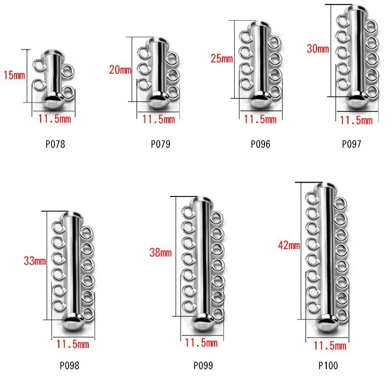 2-8 многослойная 925 пробы серебряная трубка скользящая застежка для нескольких нитей браслет Ожерелье Конец Пряжка разъем ювелирные аксессуары