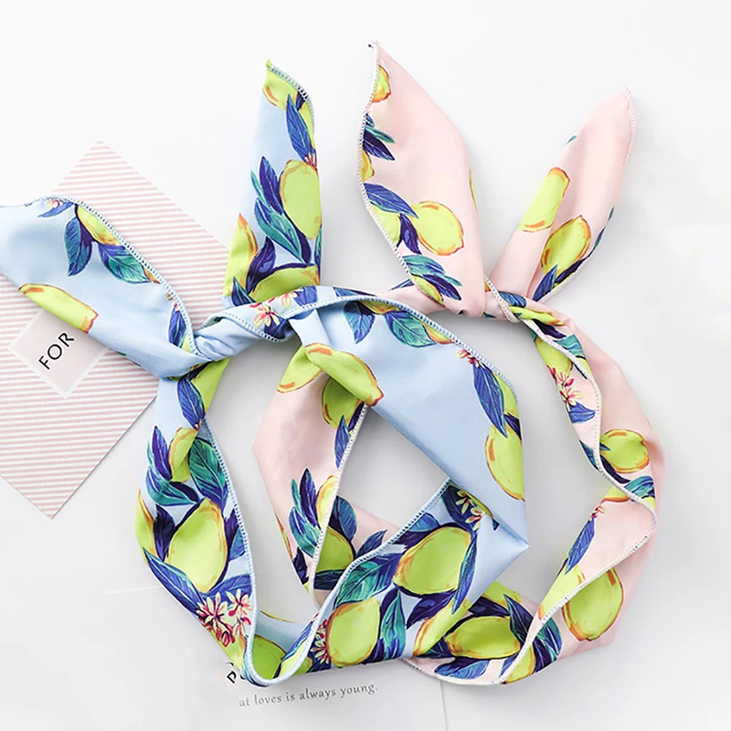 

Hair Band Headwear Women Lemon Leaf Print Cross Knotted Wide Headband Fruit Cute Ears Hair Rope For Girls Party Hair Accessories