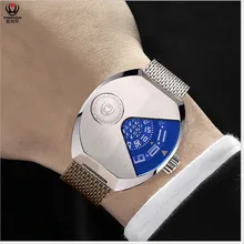 Креативный бренд Для мужчин кожаный ремешок кварцевые часы Pointerless концепция наручные часы, кварцевые наручные Водонепроницаемый наручные часы защитный Роман Montre из алюминиевого сплава