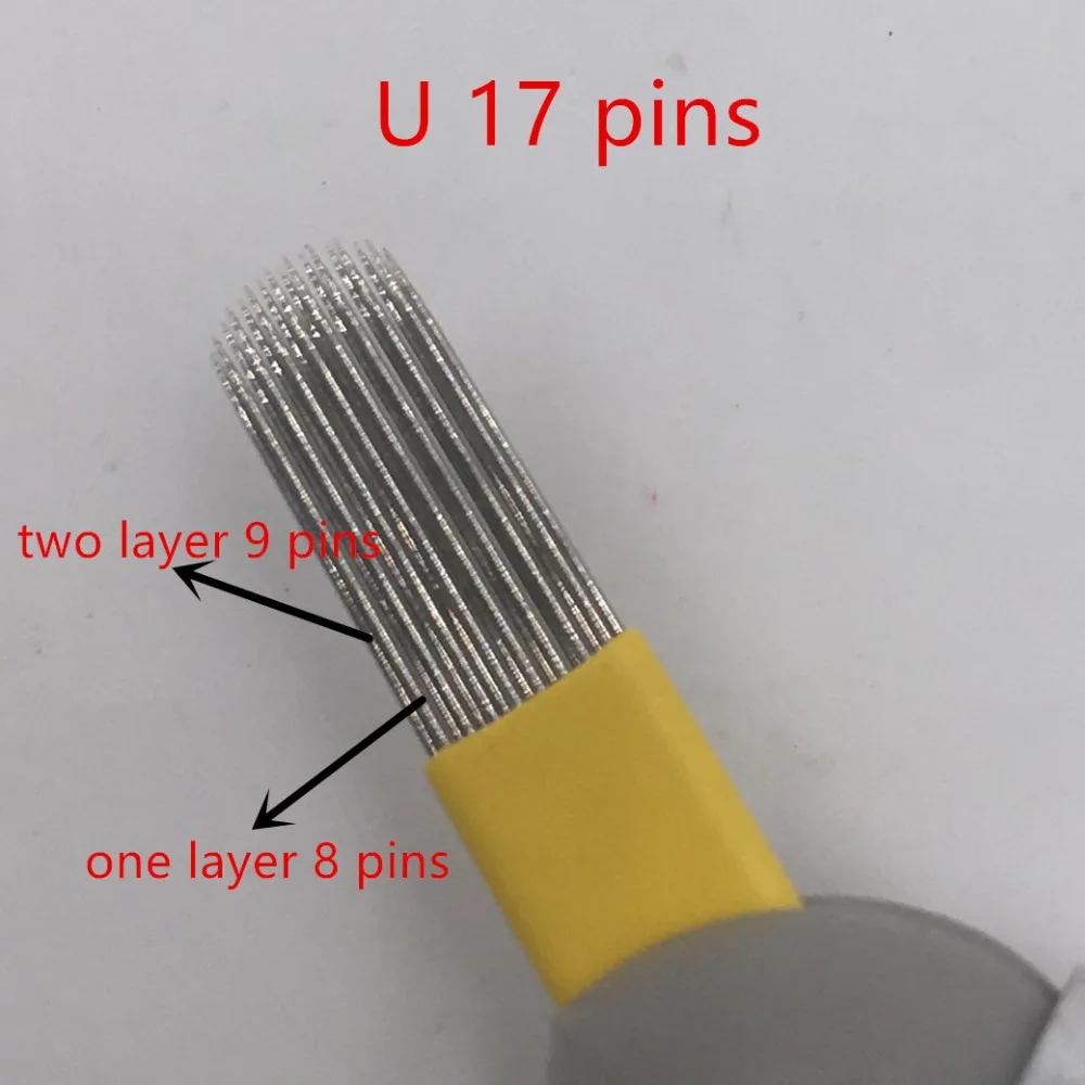

100 Pcs Permanent Makeup Double Rows Tattoo Needles Blade 17PIN Flat 0.2 MM Diameter Permanent Makeup Double Tattoo Needles