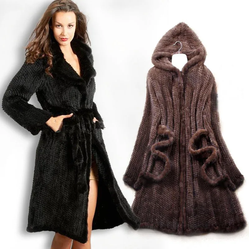 New Natural Mink Fur Winter Coat Women's Long sleeve Top Fashion All