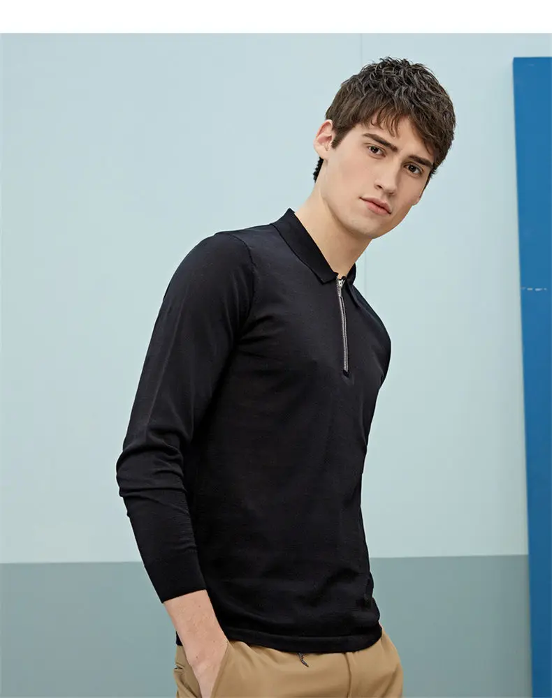 MuLS Luxury Mulberry Silk Polo Shirt Men Spring Knit Half Zipper Polos Shirt Male Quality Real Silk Long Sleeve Soft Comfortable 6
