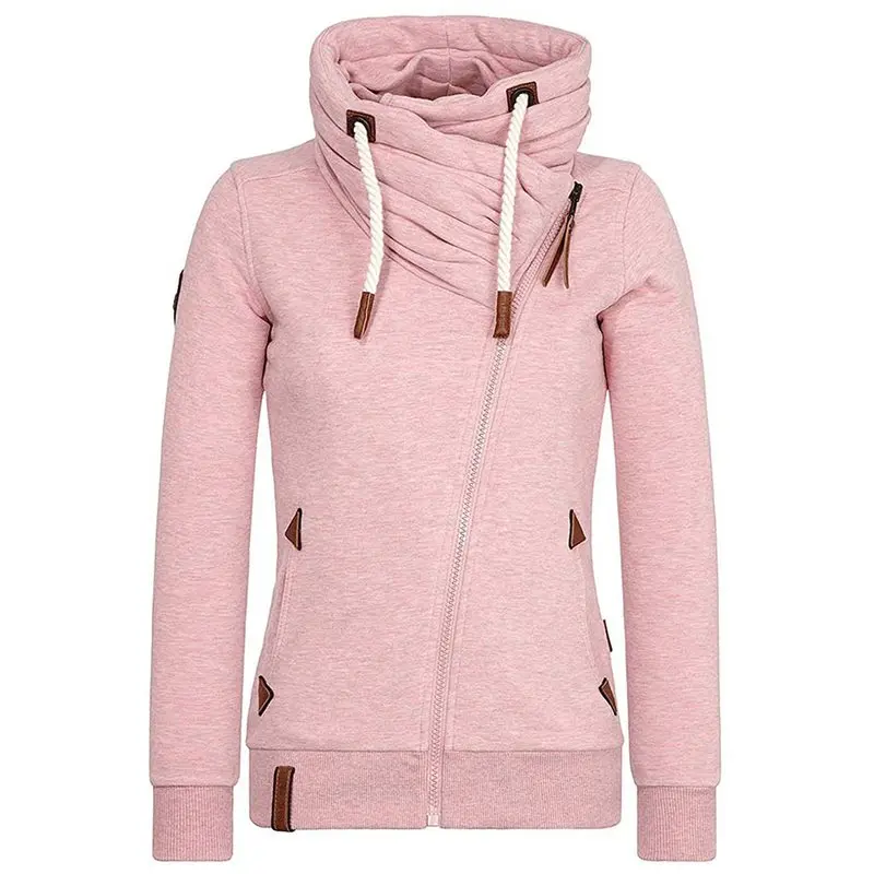 Casual Pink Plus Size Tops Winter Warm Women Tops Slim Hooded Zipper Plain Gothic Streetwear Female Hoodies Fashion Sweatshirts - Цвет: Розовый