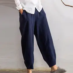 Feitong/осенне-зимние женские брюки длиной до щиколотки, хлопковые однотонные брюки с высокой талией, женские брюки