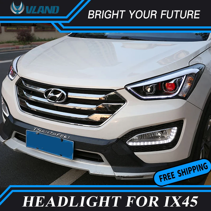 Автомобильная головная лампа для hyundai Santa Fe IX45 светодиодный фары DRL Биксеноновые линзы парковочные Противотуманные фары светодиодные полосы передние фары