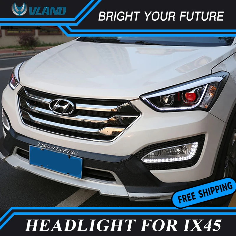 Автомобильный светодиодный налобный фонарь для Hyundai Santa Fe IX45 фары DRL Bi Xenon