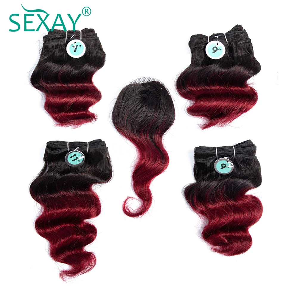 Бразильский натуральные волосы распущенные, Волнистые Связки SEXAY не Реми химическое наращивание волос #530 кирпич красный цвет 4 Связки с топ