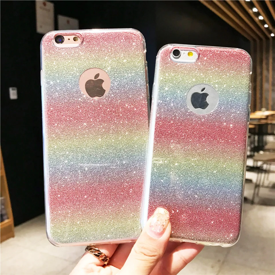 Блестящий Радужный чехол 2 в 1 для iPhone 6s 6 SE 7 8 Plus X XR XS MAX из ТПУ XiaoMi 5s A1 A2 Lite RedMi 6A S2 5 5A 4A