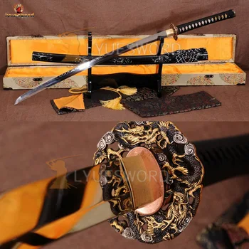 

LYUESWORD HANDMADE SWORD JAPANESE KATANA SAMURAI T10 CARBON STEEL CLAY TEMPERED FULL TANG SHARP BLADE HIGH QUALITY BRASS TSUBA