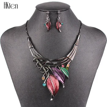 

MS20687 Fashion Jewelry Sets Gunmetal Plated Leaf Design Purple/Brown Color High Quality Free Shipping