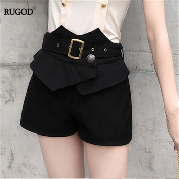 

RUGOD High waist solid women shorts loose beading elegant solid asymmetrical official ladies modis summer shorts femme slim